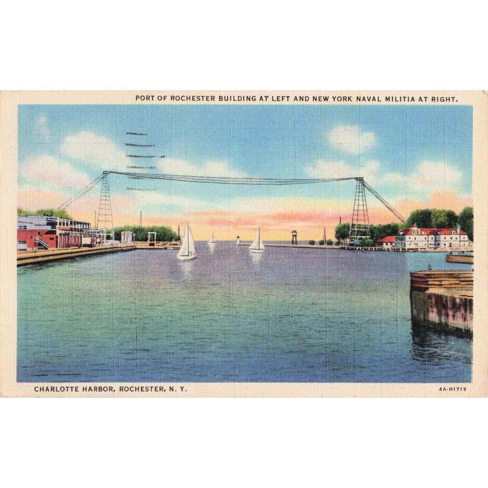 Vintage 1936 Charlotte Harbor Rochester NY Linen Postcard Port of Rochester NYNM